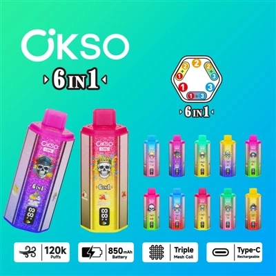 OKSO 120000 6in1: Komplexní analýza špičkové-šesti-v-jedné jednorázové E-ciga...